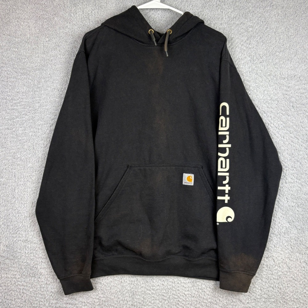 Carhartt Hoodie Mens Medium Black K288 Distressed Loose Fit Workwear Faded